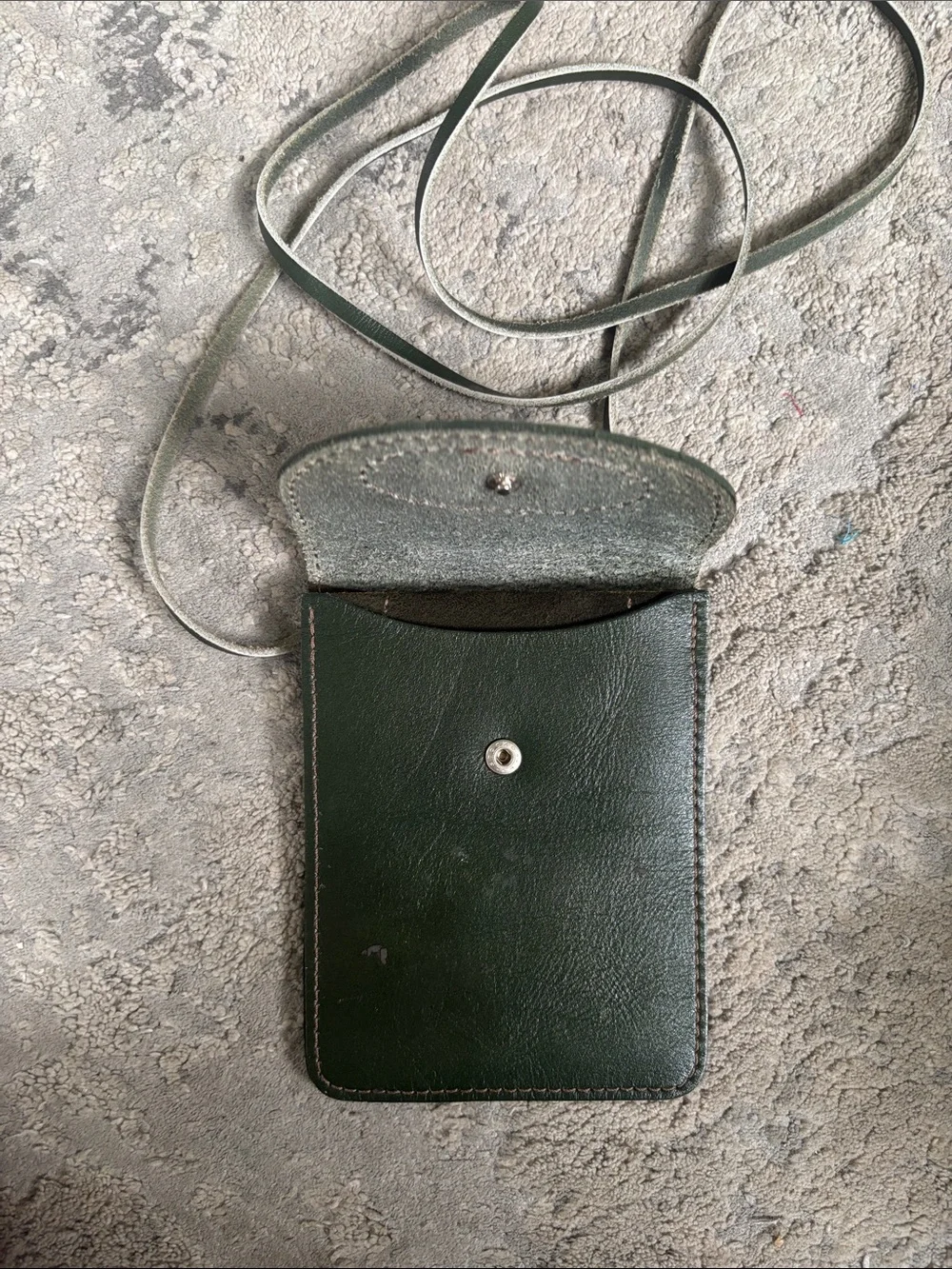 Dark Green Leather Crossbody Phone Cover with Decorative Oval Emblem