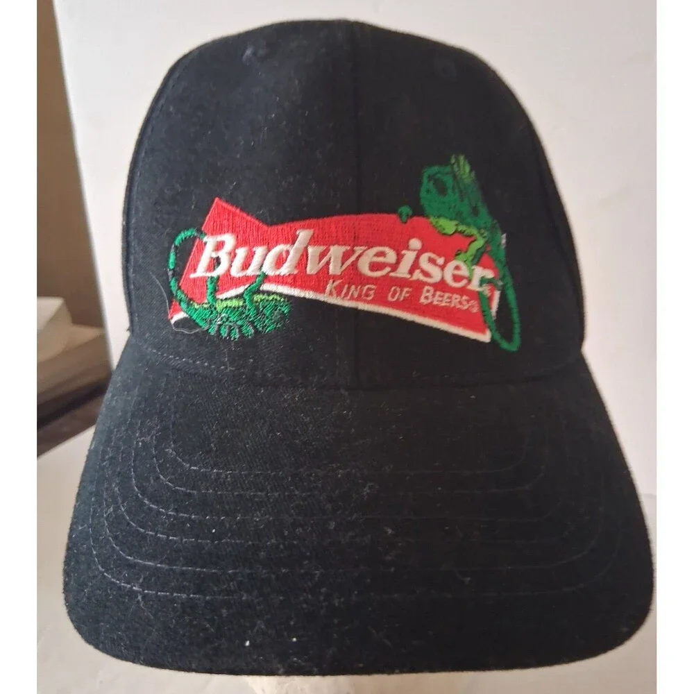 Vintage 90s Budweiser King Of Beers Lizard Snapback Black Hat