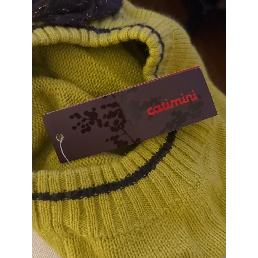 Vintage Catimini Girls Knit Beret Hat T3 Lime Green Floral Applique NWT
