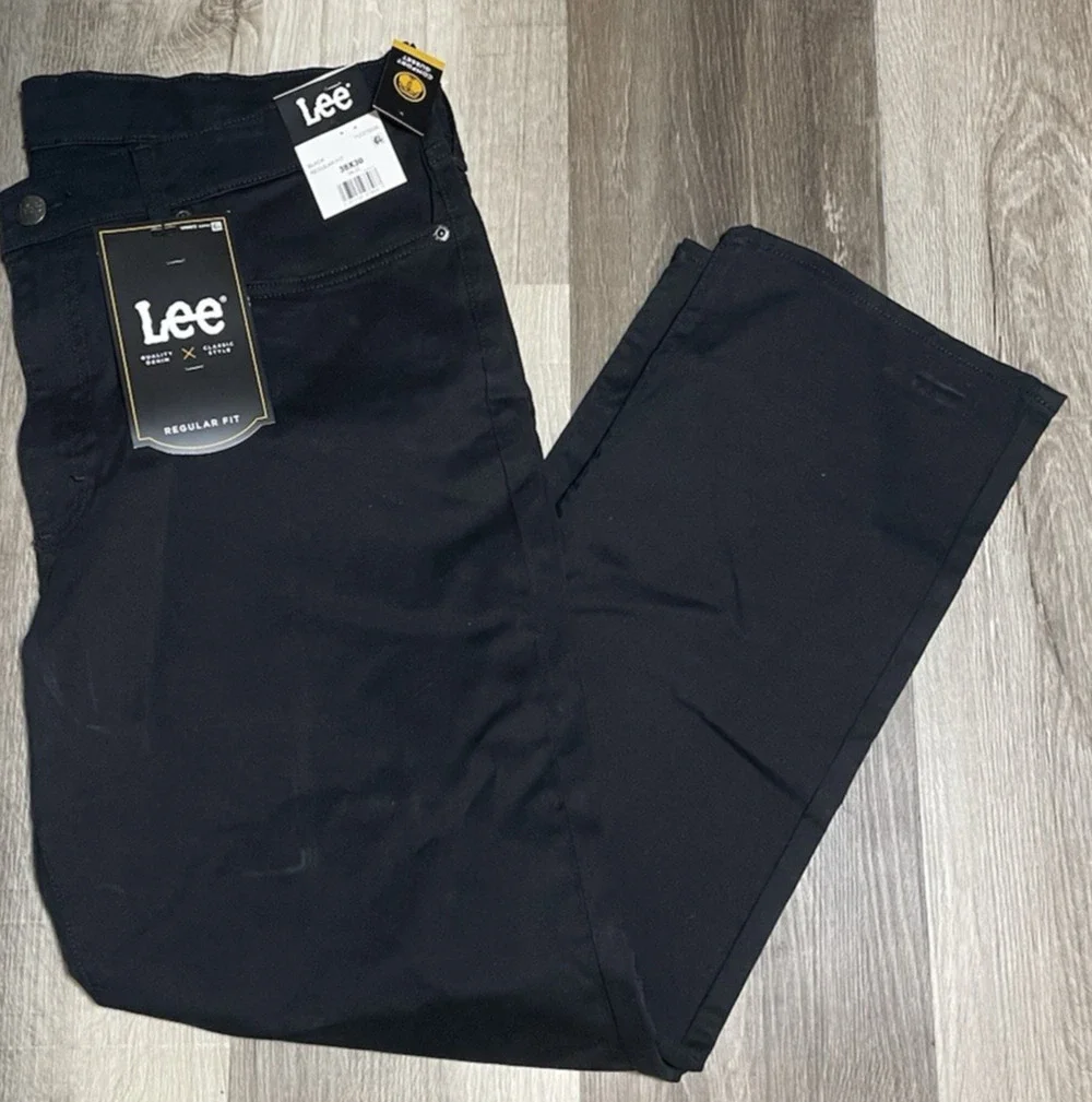 Lee Men's Black Regular Fit Straight Leg 5-Pocket Twill Pants Size 38x30 NEW