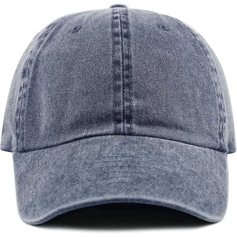 Unisex Blue 100% Cotton Pigment Adjustable Size Classic Baseball Six Panel Cap