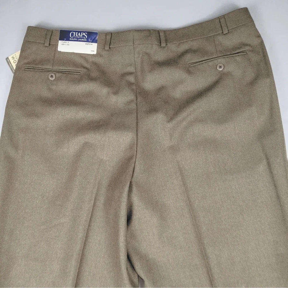VTG Chaps Ralph Lauren Pants Mens 42x32 Brown Wool Pleated Cuffed NWT Office