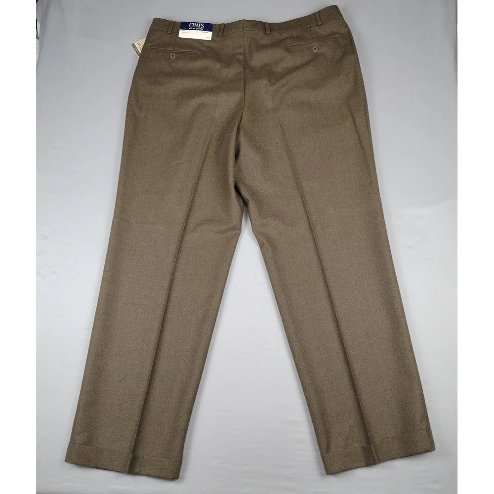 VTG Chaps Ralph Lauren Pants Mens 42x32 Brown Wool Pleated Cuffed NWT Office