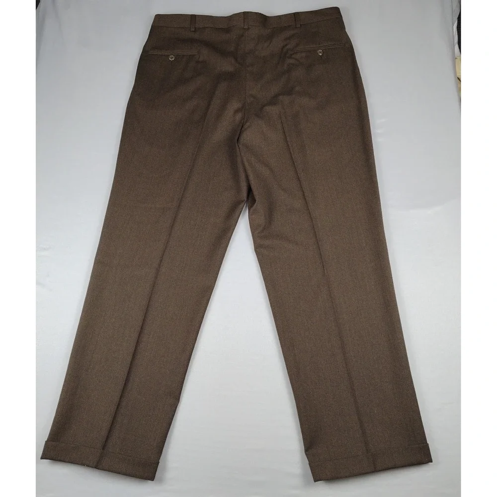 VTG Claiborne Dress Pants Mens 42x32 Brown 100% Worsted Wool Pleated Cuffed NWOT