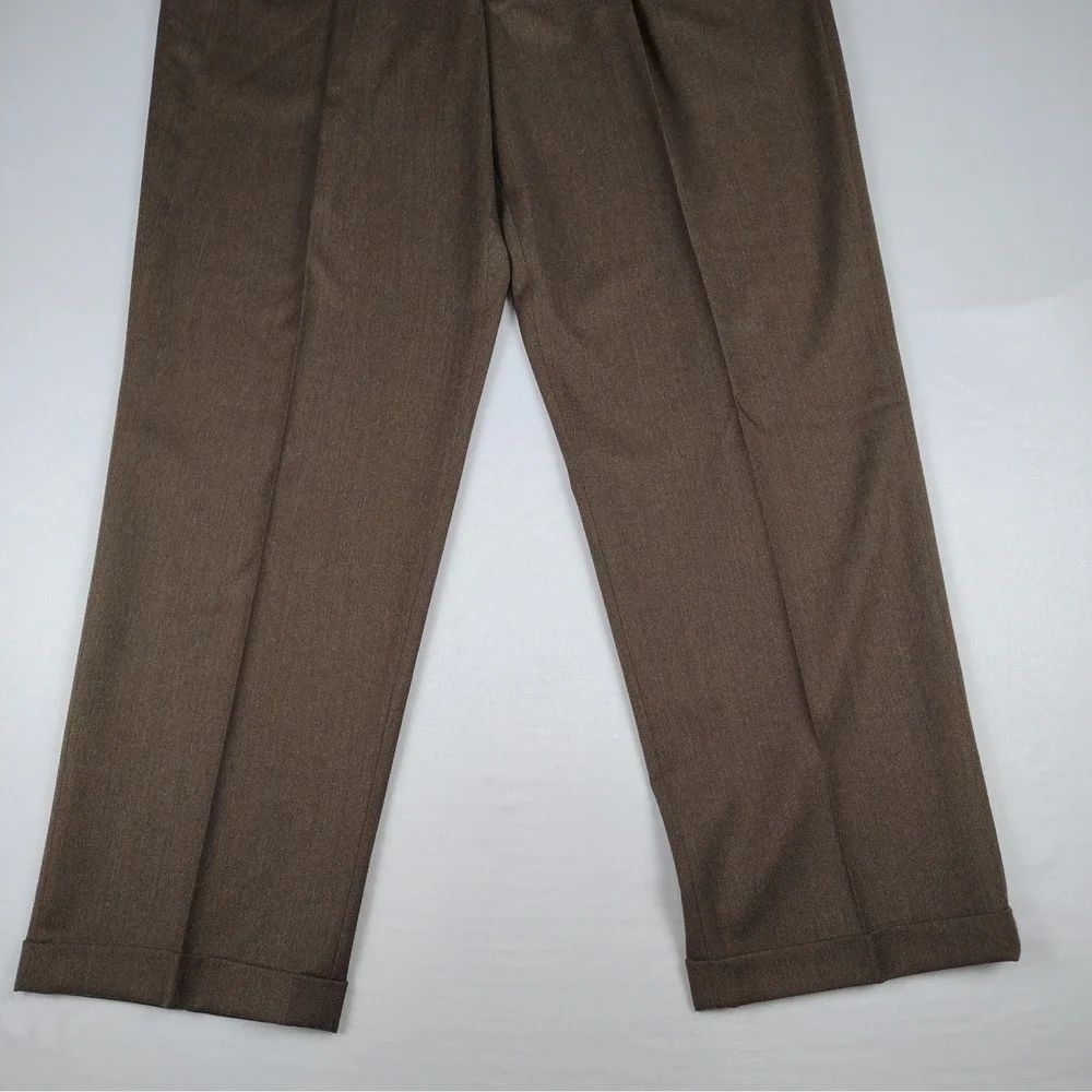 VTG Claiborne Dress Pants Mens 42x32 Brown 100% Worsted Wool Pleated Cuffed NWOT