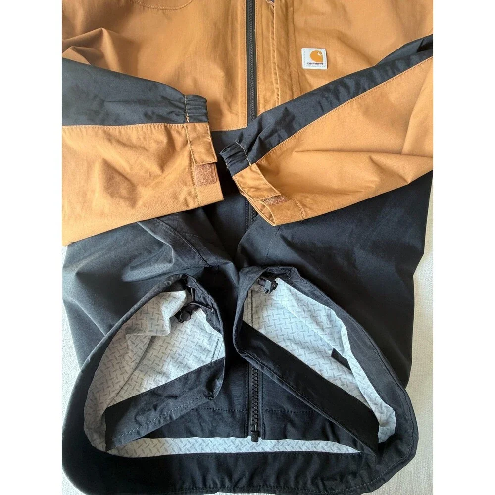 Carhartt Storm Defender Jacket Mens 2XL Relaxed Fit Hooded Rain Brown Black