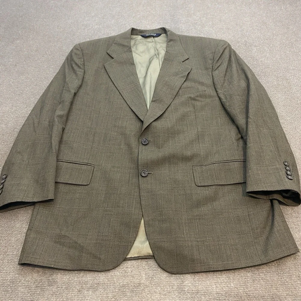 Jos A Bank Wool‎ Blazer Mens Size 43R Brown Plaid Two Button Sport Caot