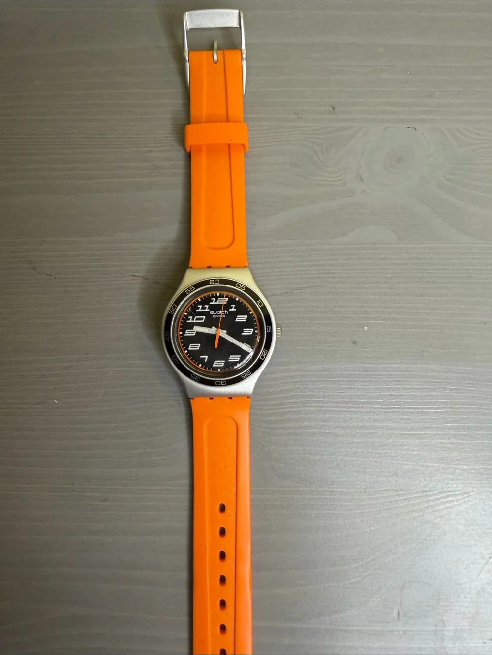 Vintage Swatch Irony Jungle Joy Orange Silicone Strap Black Dial Swiss Watch