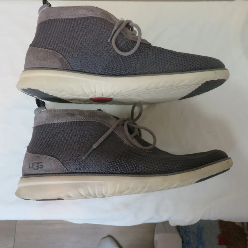 UGG Feli Hyperweave Mens Grey Knit Suede Chukka Boots Sneakers 1106992 Size 10