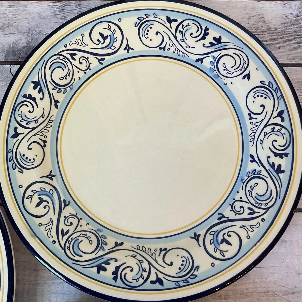 Better Homes And Gardens Renes Dinner Plates Blue Scrolls Set Of 3 Lot #1