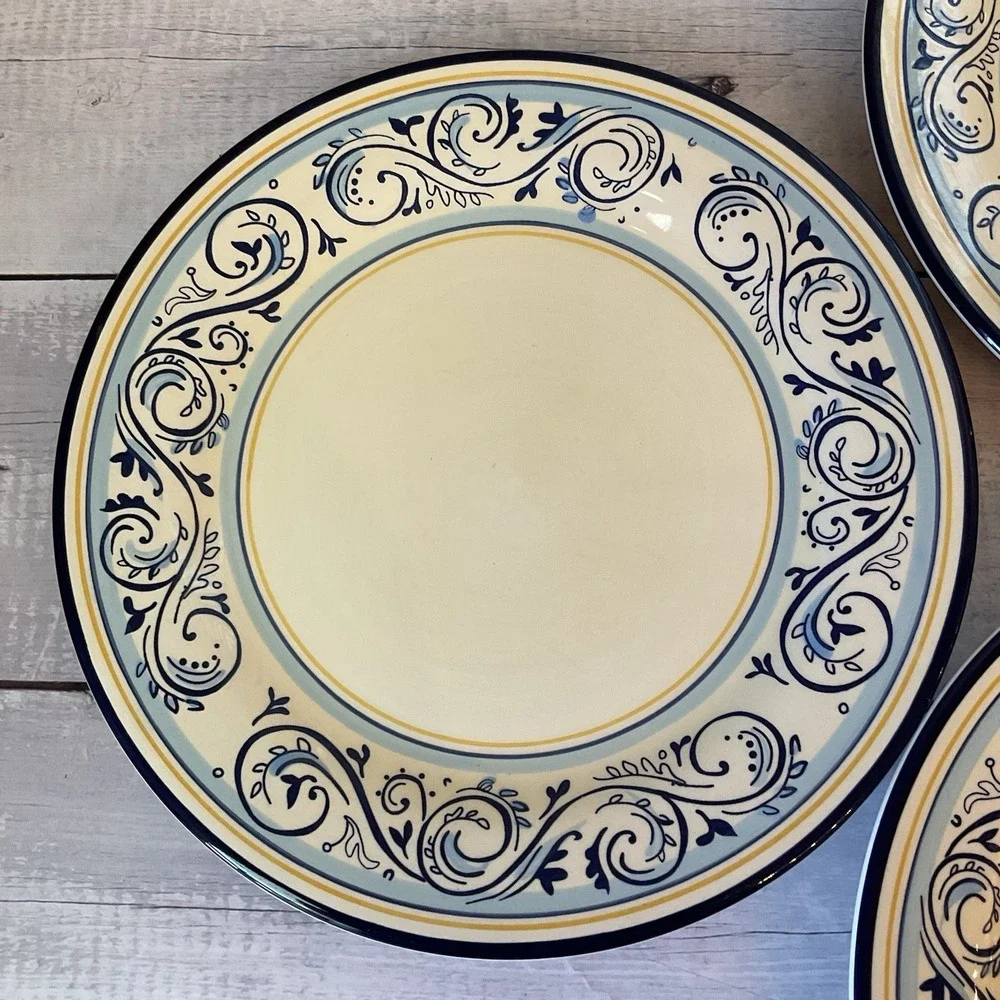 Better Homes And Gardens Renes Dinner Plates Blue Scrolls Set Of 3 Lot #1