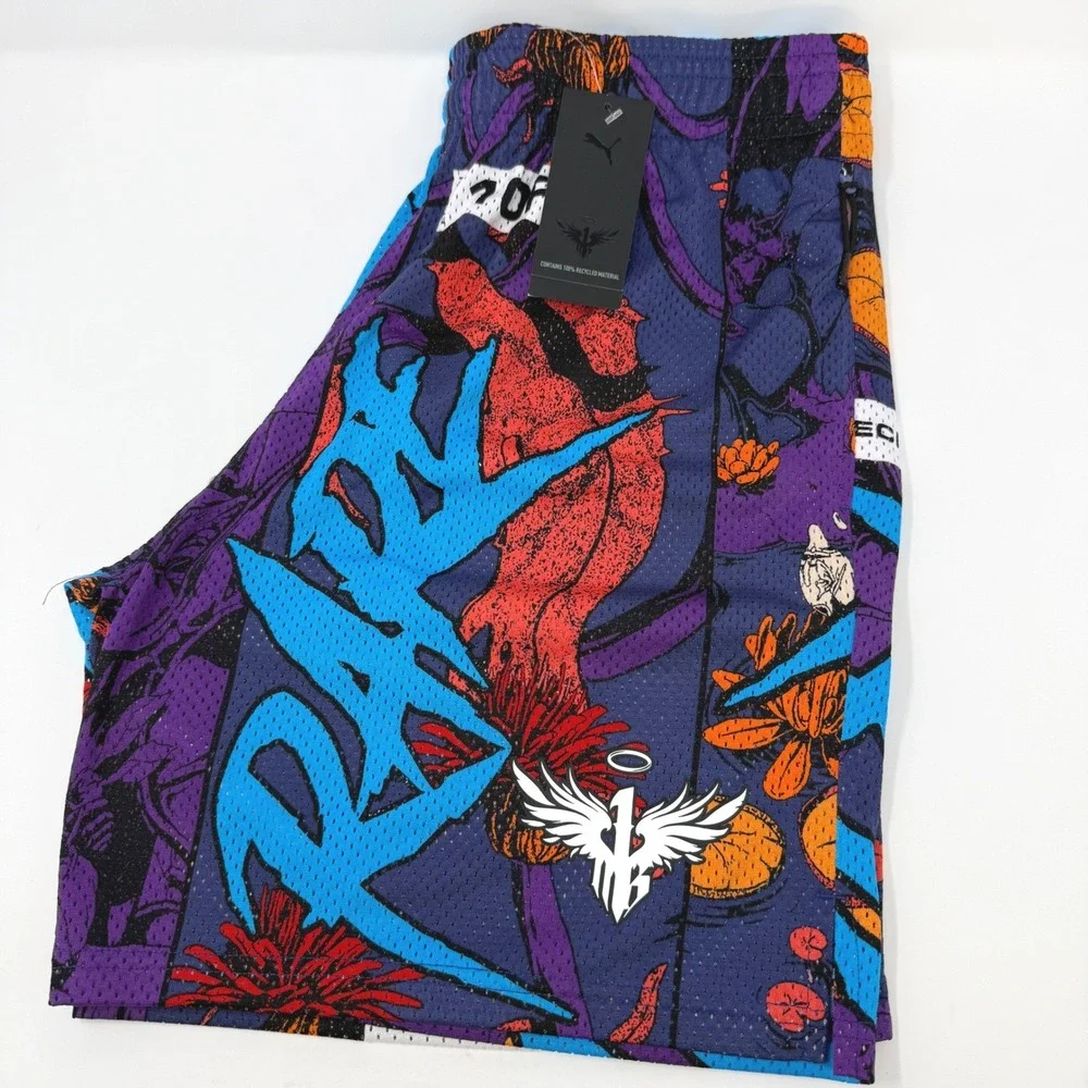 Puma Melo Phoenix Basketball Shorts Mens Large Blue Crystal Purple 630689 01 NEW