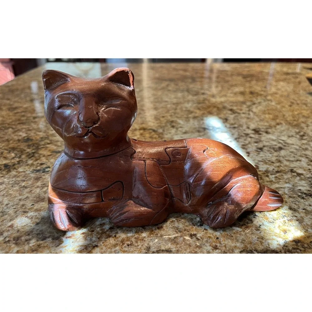 Vintage Wooden Cat Puzzle 3D Figure Numerous Pieces Great Details 7