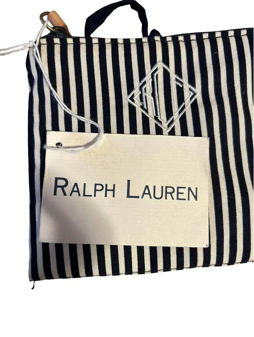 Vintage Ralph Lauren RL Monogram Black Cream Stripe‎ Fold Travel Organizer Pouch