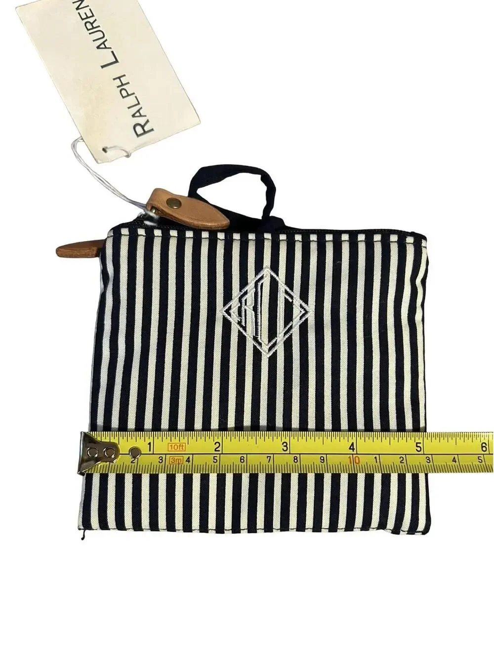 Vintage Ralph Lauren RL Monogram Black Cream Stripe‎ Fold Travel Organizer Pouch