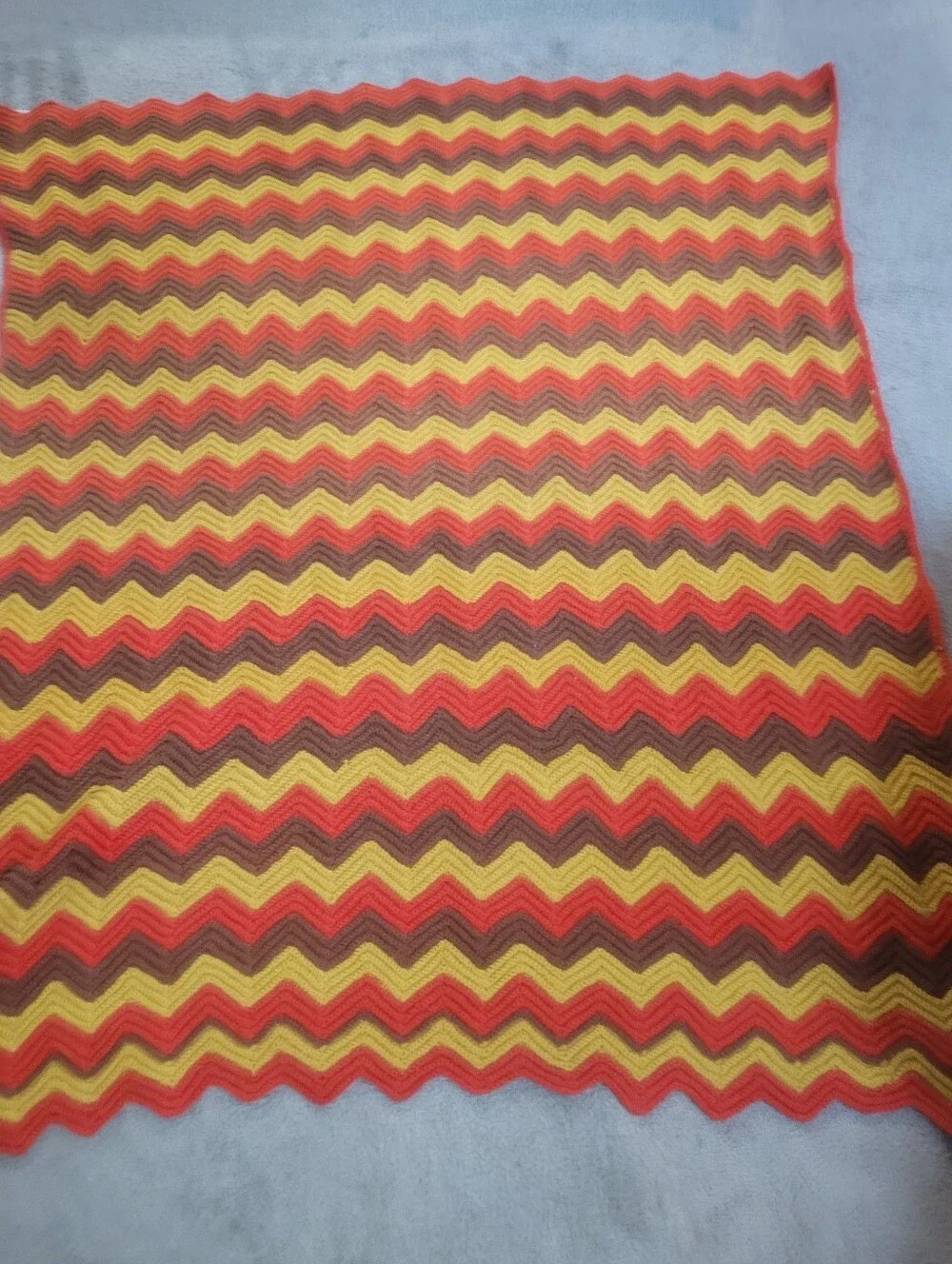 Vintage Handmade Crochet Chevron Afghan Blanket earth tones, eclectic Cottagecor