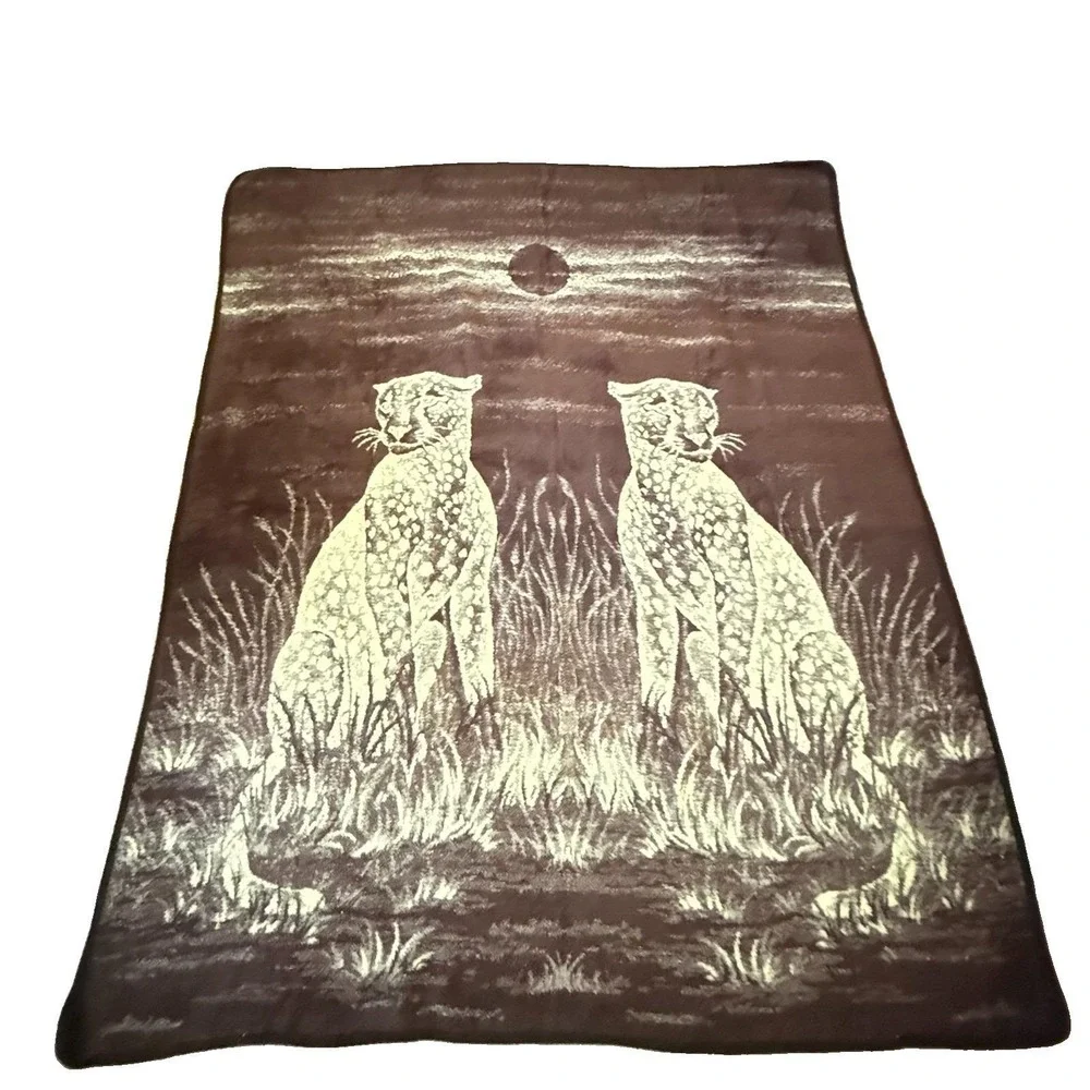 Vintage Mink Blanket Cheetah Reversible Plush Leopard San Marcos Style 90x76 Cat