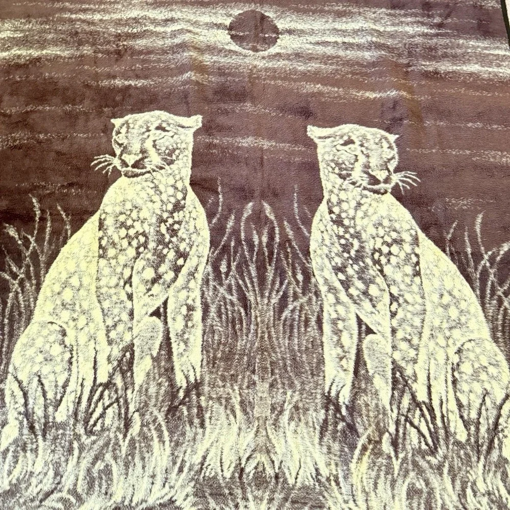 Vintage Mink Blanket Cheetah Reversible Plush Leopard San Marcos Style 90x76 Cat