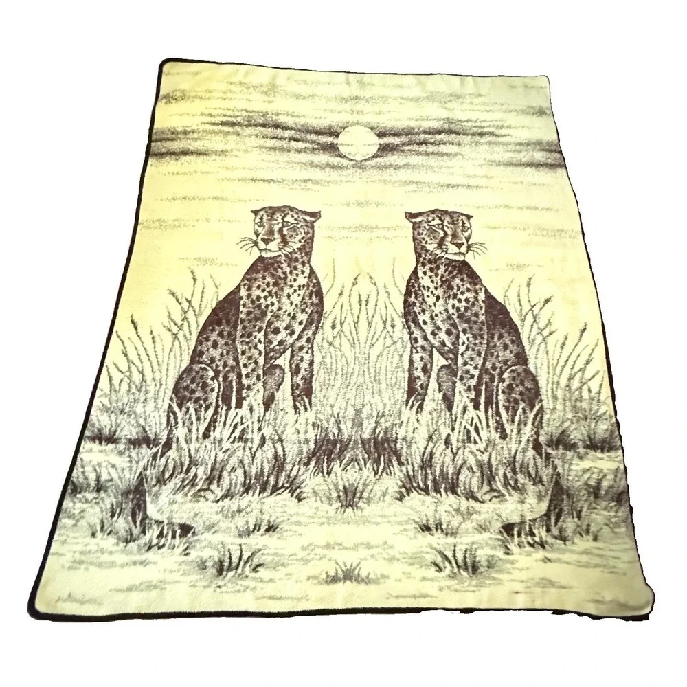 Vintage Mink Blanket Cheetah Reversible Plush Leopard San Marcos Style 90x76 Cat