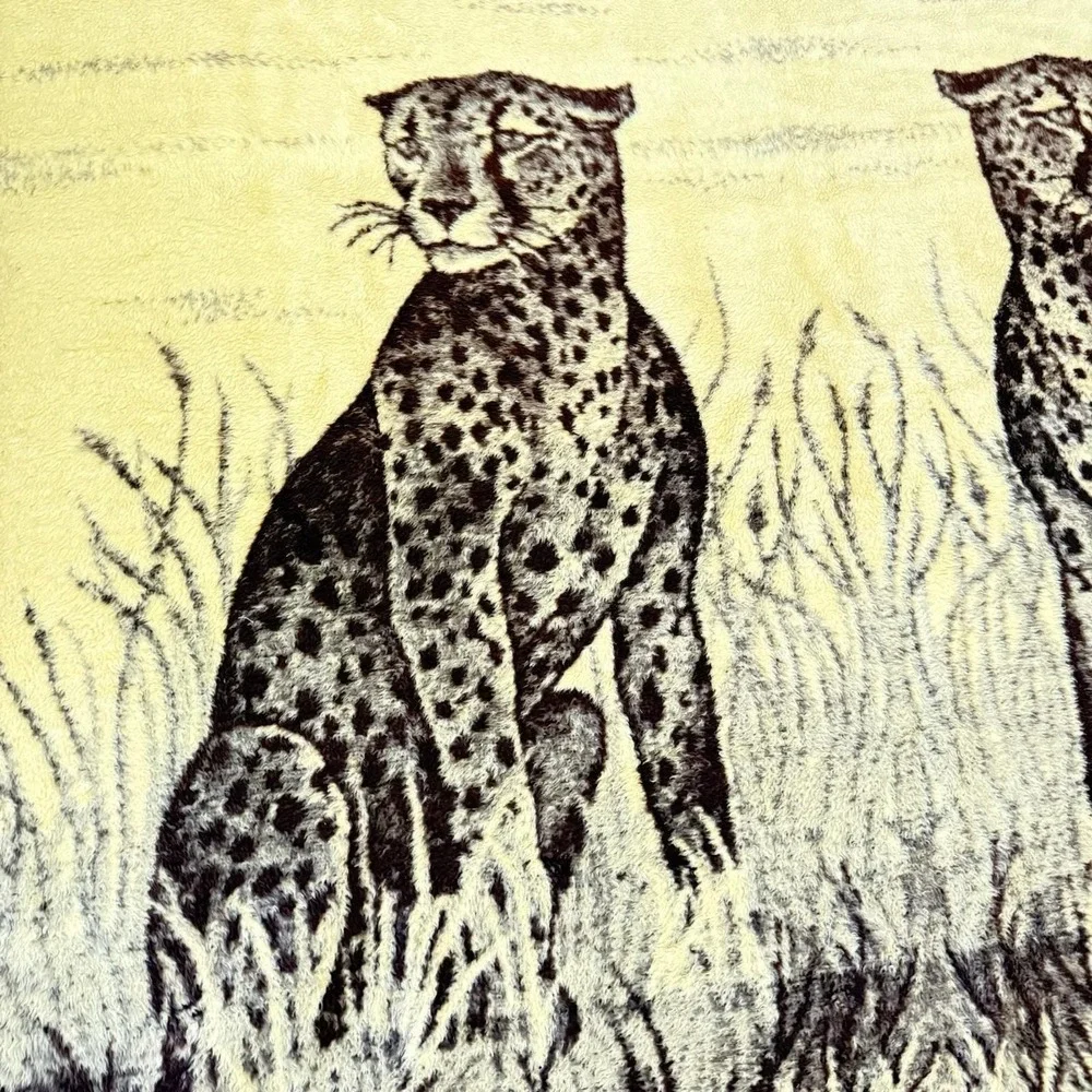 Vintage Mink Blanket Cheetah Reversible Plush Leopard San Marcos Style 90x76 Cat
