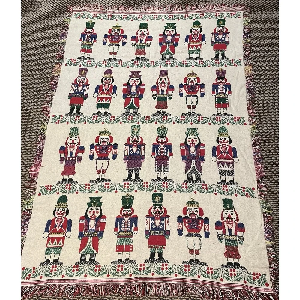 Vintage Woven Nutcracker Tapestry Blanket Christmas Sofa Throw 48