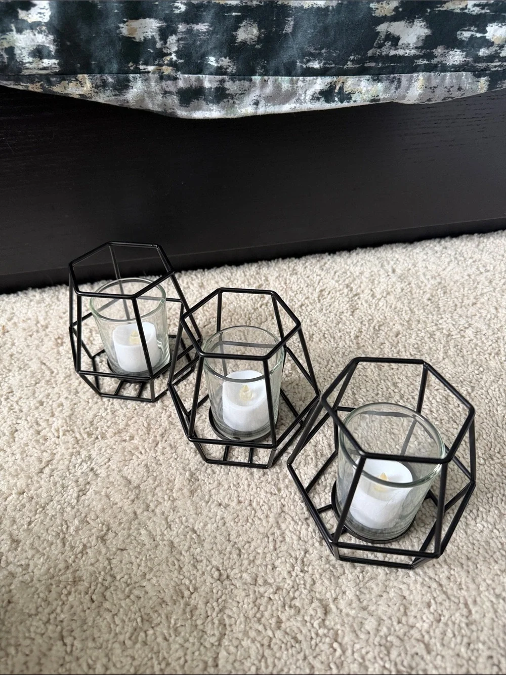 Geometric Black Metal Candle Holder Trio - Home Accents