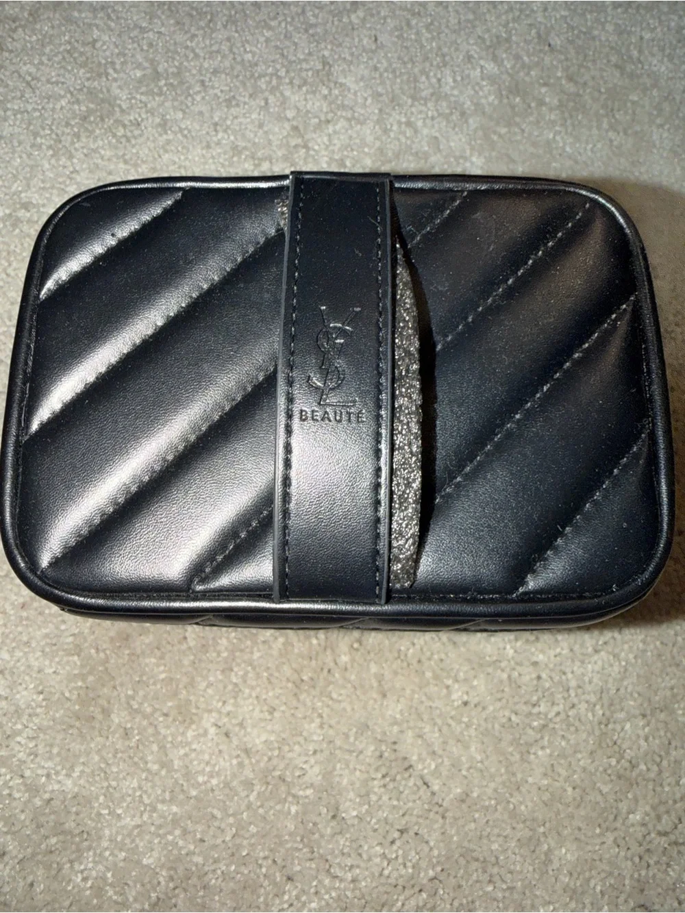 Saint Laurent Black Quilted Leather Cosmetic Case with Tonal YSL GWP