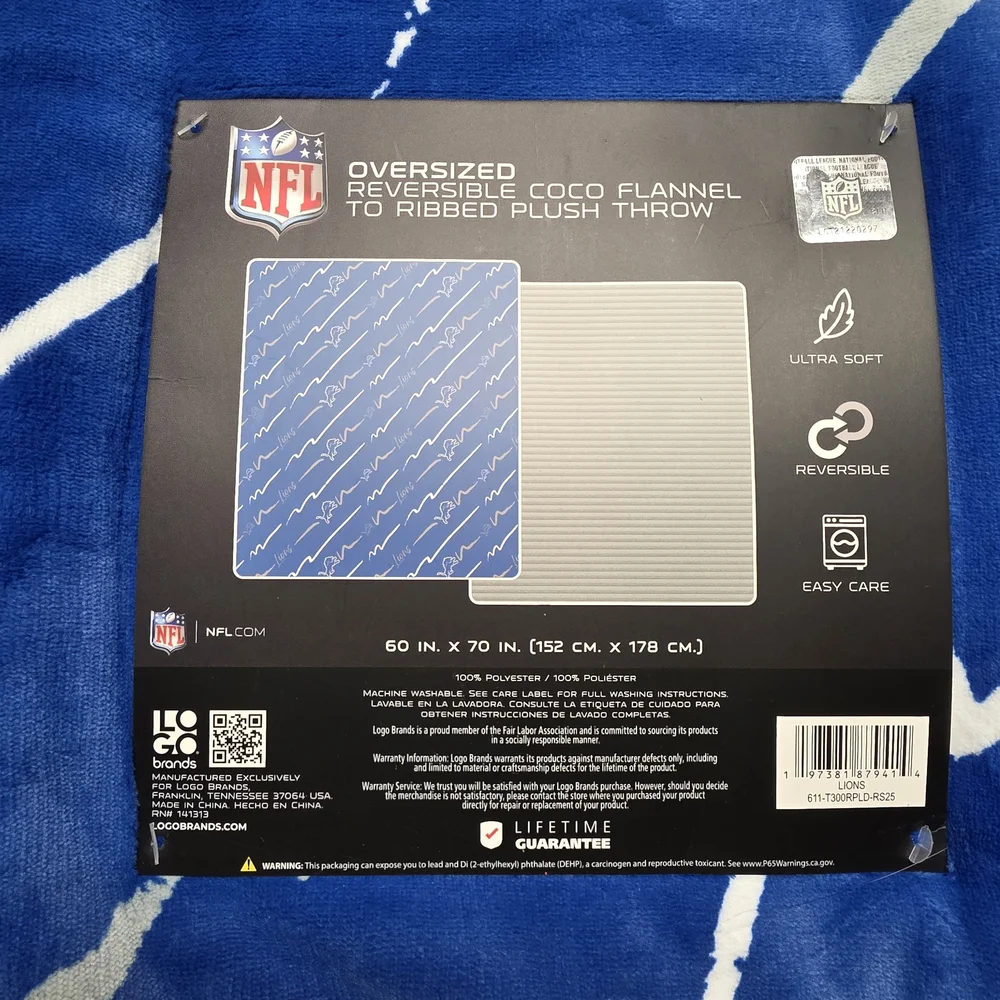 NFL Lions Blue and White Throw Blanket