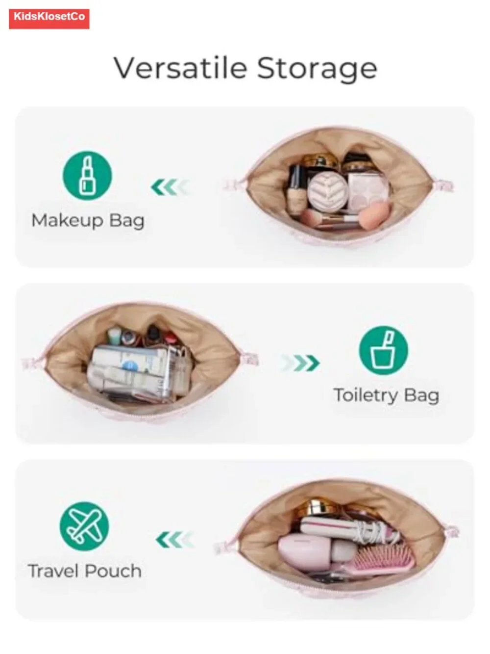 Quilted Travel Makeup Bag - Puffy Toiletry Organizer, Wide Opening, Cosmetic