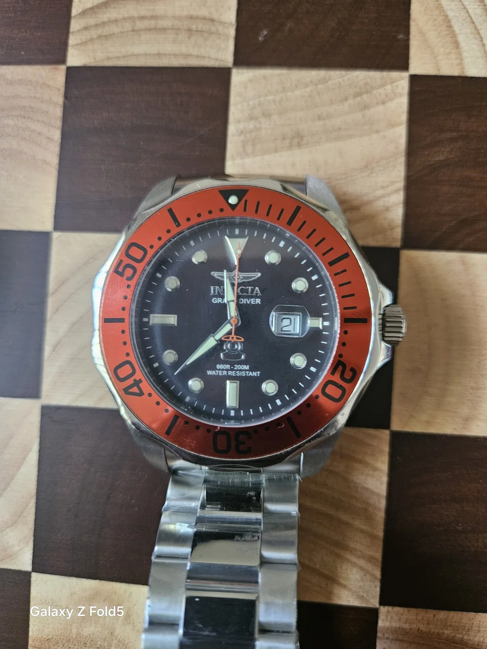 Invicta Men's Silver Stainless Steel Watch with Red Bezel and Black Dial 55mm