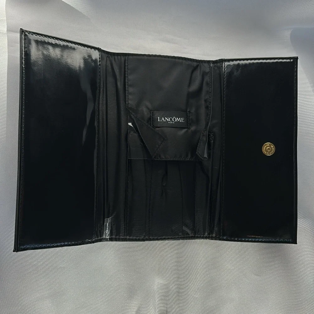Lancôme Paris Cosmetic Wallet Tri-Fold Design Snap Closure Faux Leather Black OS