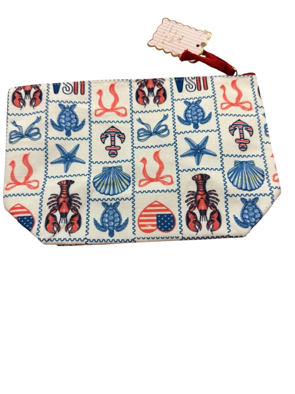 Simply Southern Patriotic Nautical Cosmetic Bag USA Lobster Coastal NWT