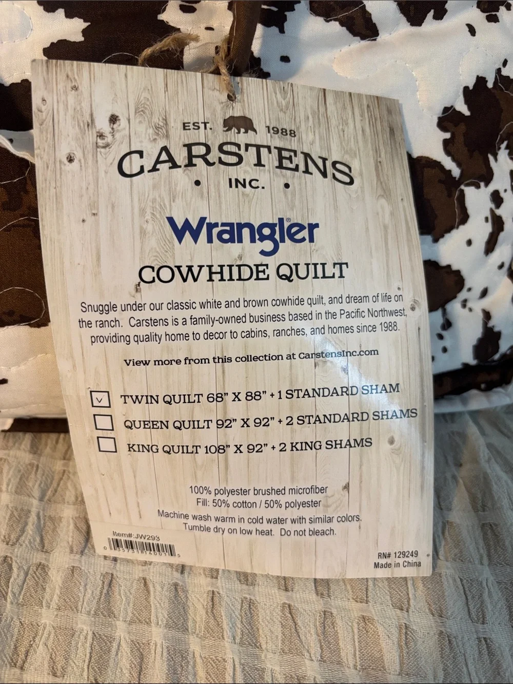 Wrangler White and Brown Cowhide-Pattern Quilted Comforter Set