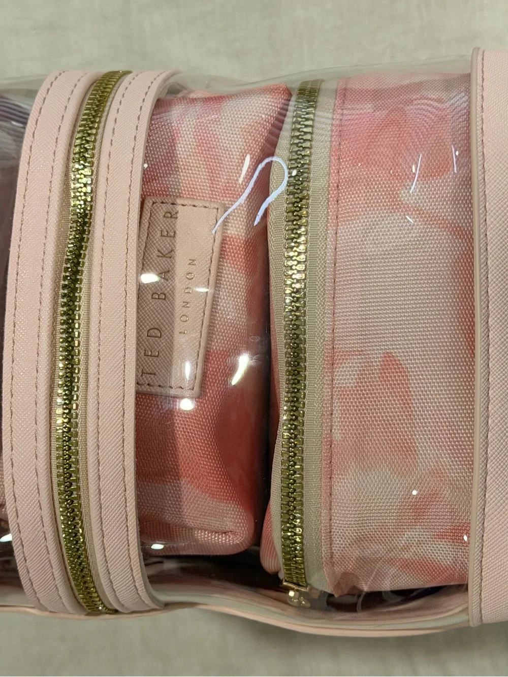 Ted Baker rose Pink Clear Travel Cosmetic Bag Set