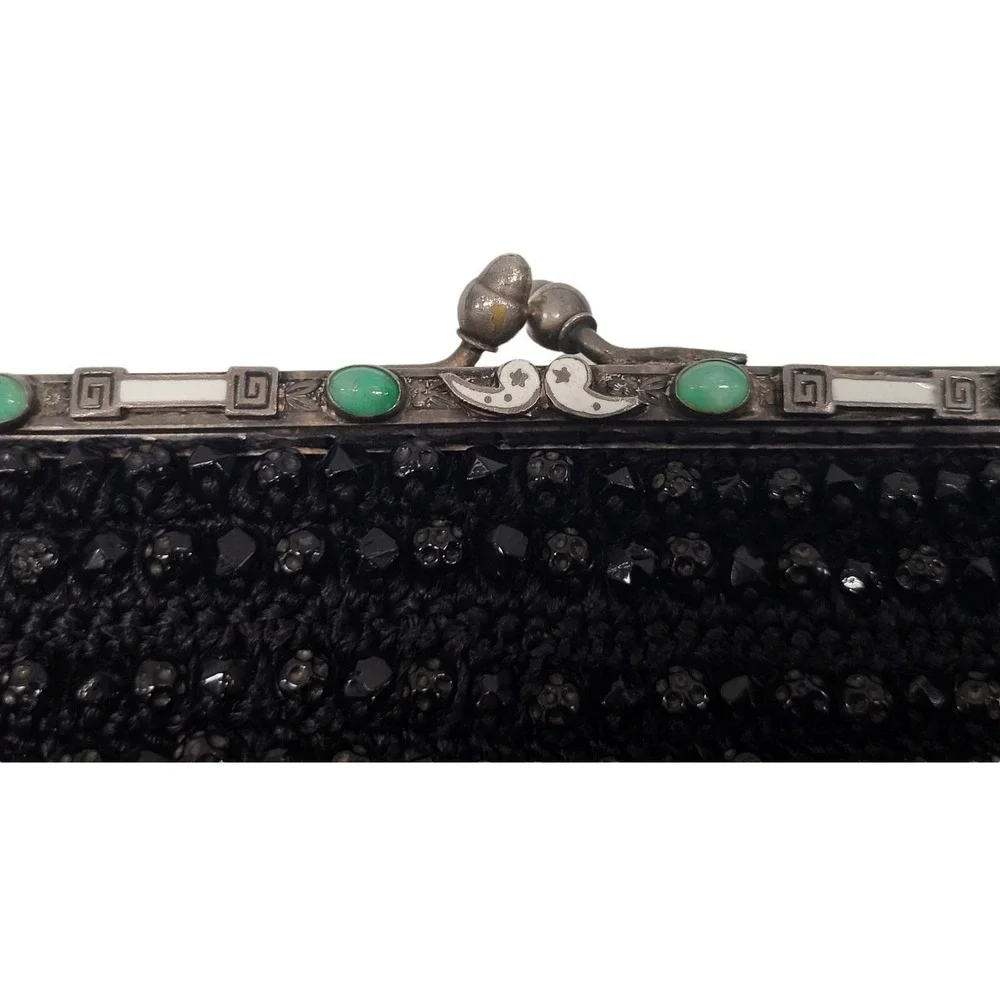 Antique Vintage 1920's Art Deco Beaded Black Flapper Handbag Purse‎ Bag