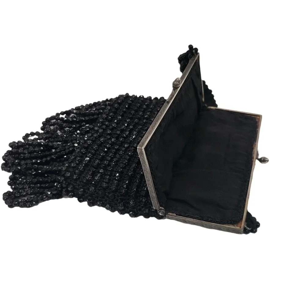 Antique Vintage 1920's Art Deco Beaded Black Flapper Handbag Purse‎ Bag