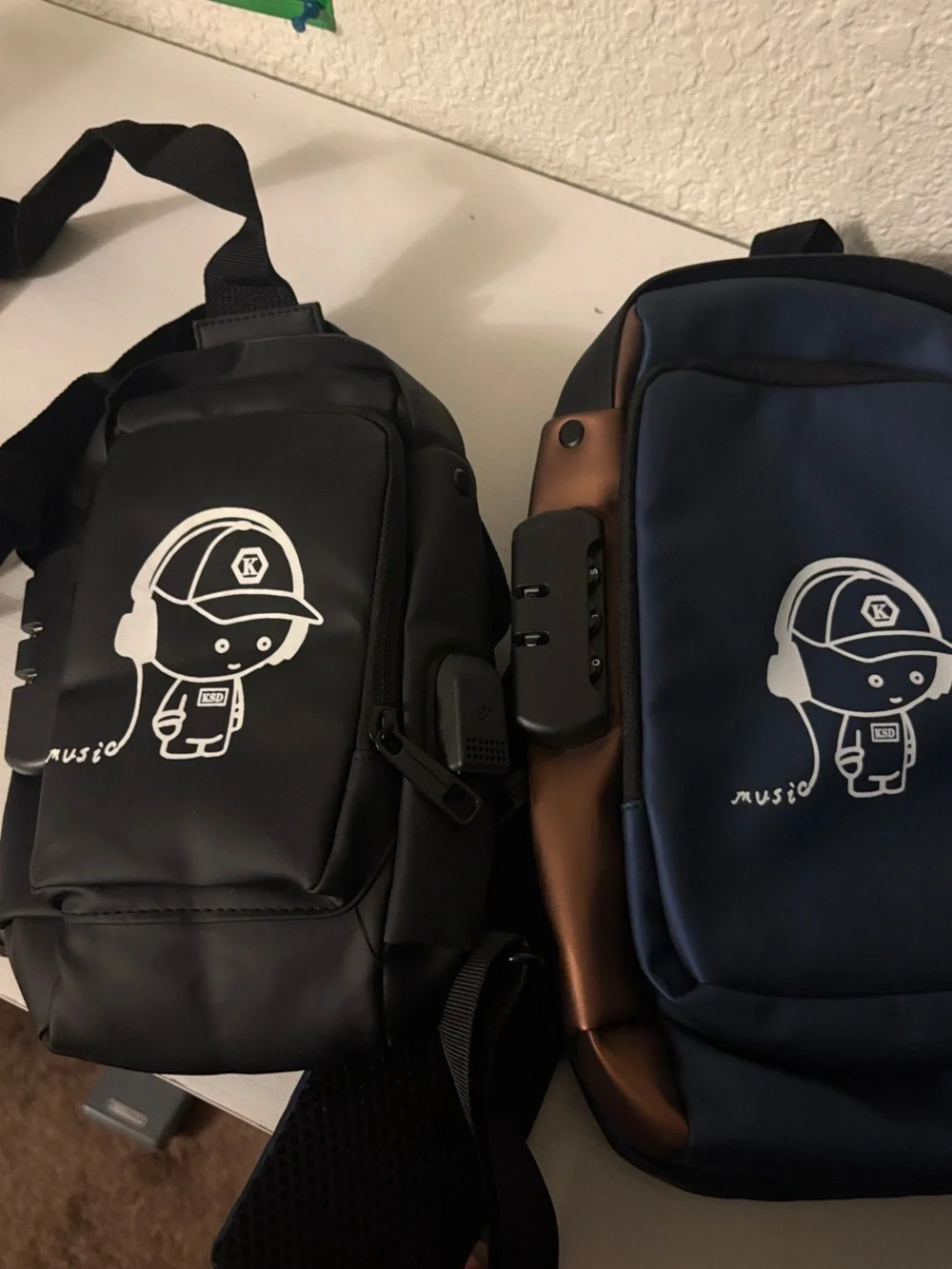 Navy and Black Cartoon Print Backpack Duo