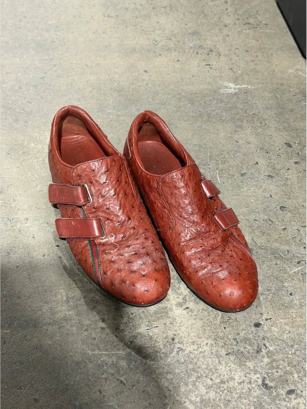 Gucci  Ostrich Leather Double Strap Loafers 43 9.5