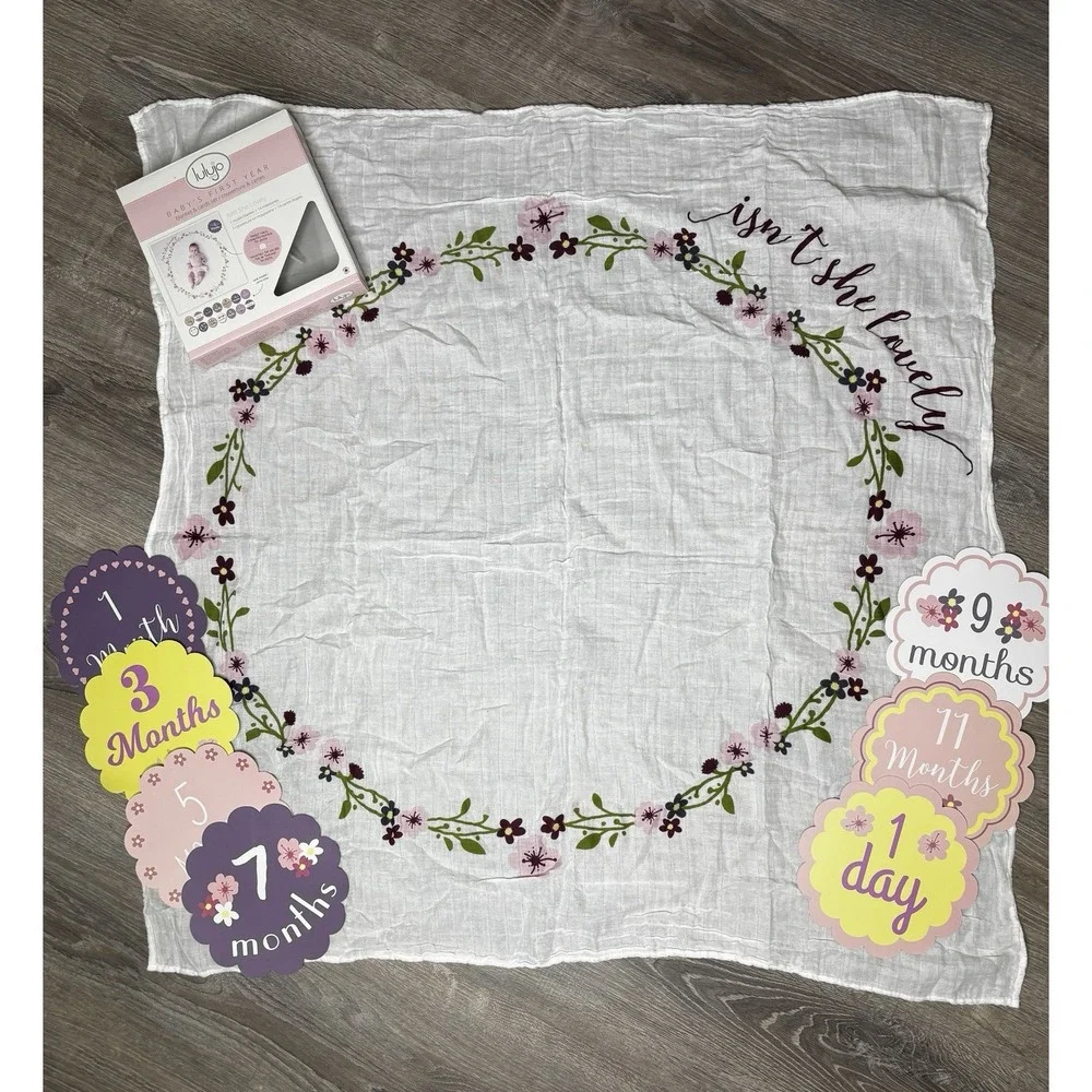Lulujo Baby's First Year Milestone Blanket‎ Card Set Floral 40in x 40in