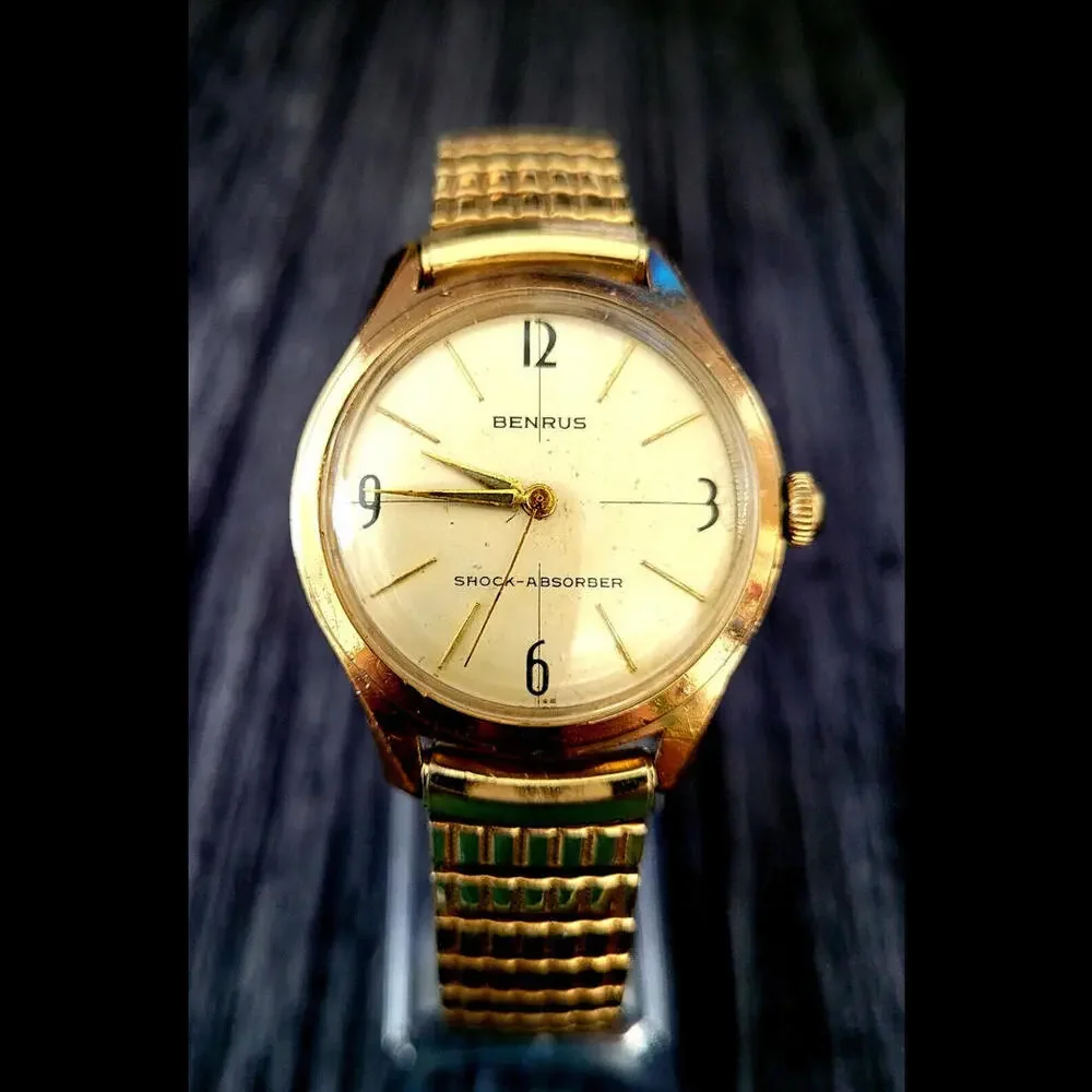 Rare Cond Vintage Benrus 20 Micron‎ Gold Manual Mens Watch