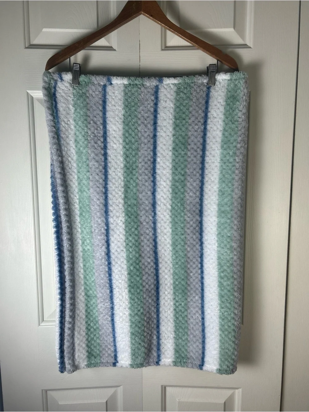 Duck Duck Goose Blue White Green Stripes Baby Blanket Gray Textured Lovey
