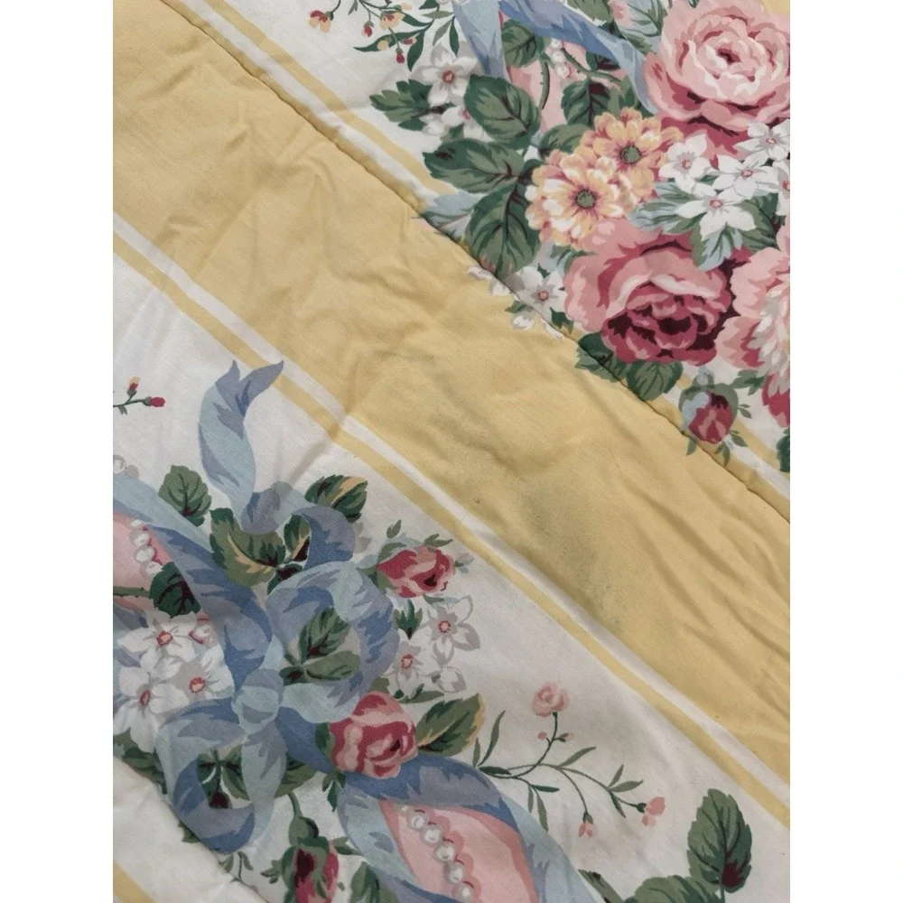 Croscill PRINCESS FLORAL Yellow Striped Pearl Comforter Queen King Sham Set FLAW