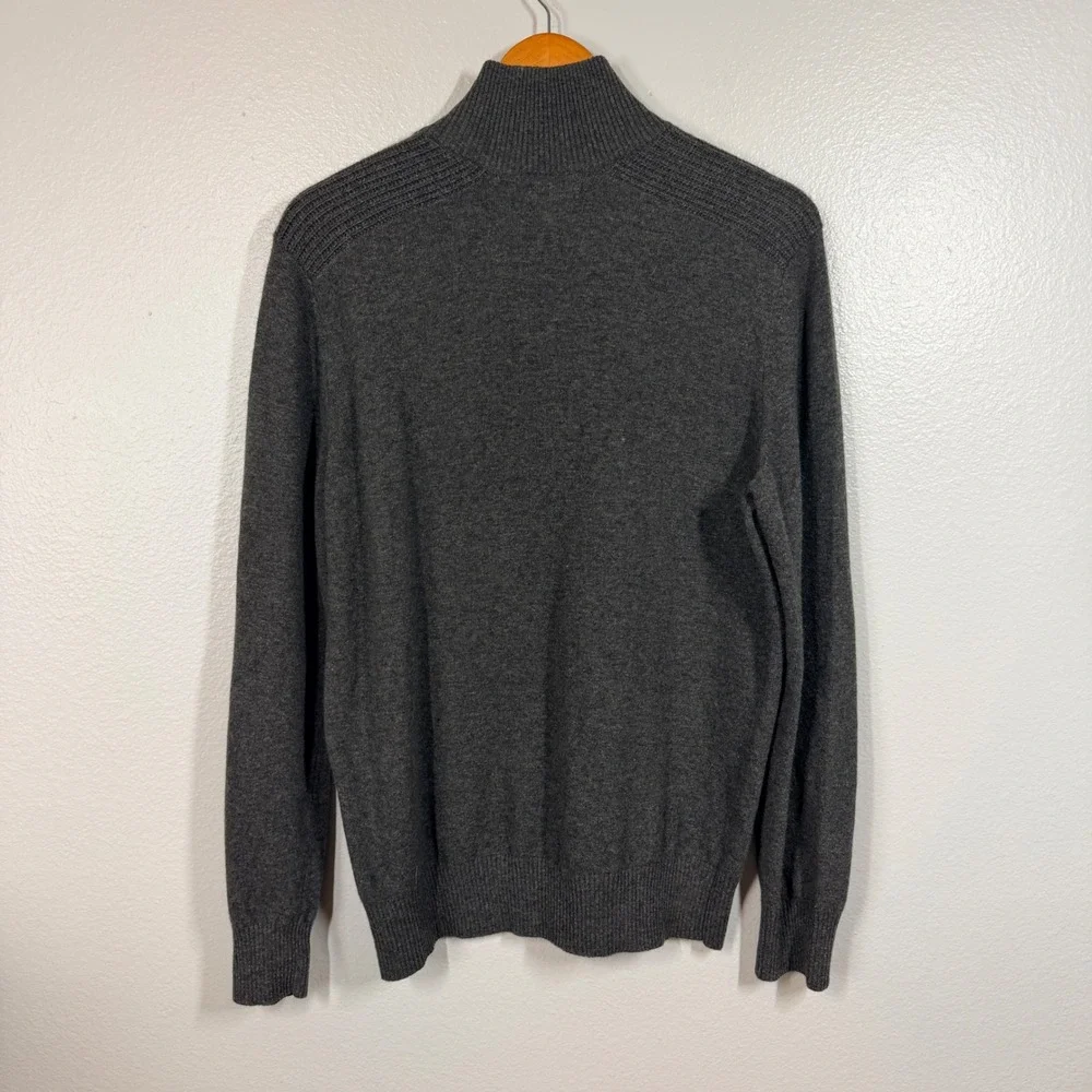 Banana Republic Sweater Mens L Dark Charcoal Mock Neck Button Zip Merino Wool