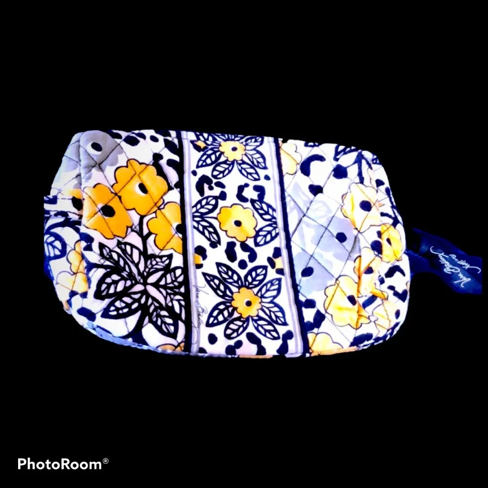 Vera Bradley Vintage Floral Cosmetic Bag Discontinued Print Quilted Yellow Black