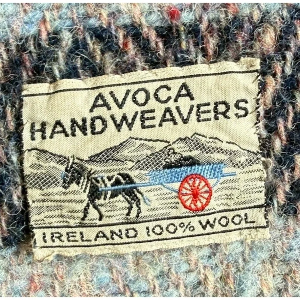 Vintage Avoca Handweavers Ireland 100% Wool Plaid Throw Blanket Shawl 36x57 Blue