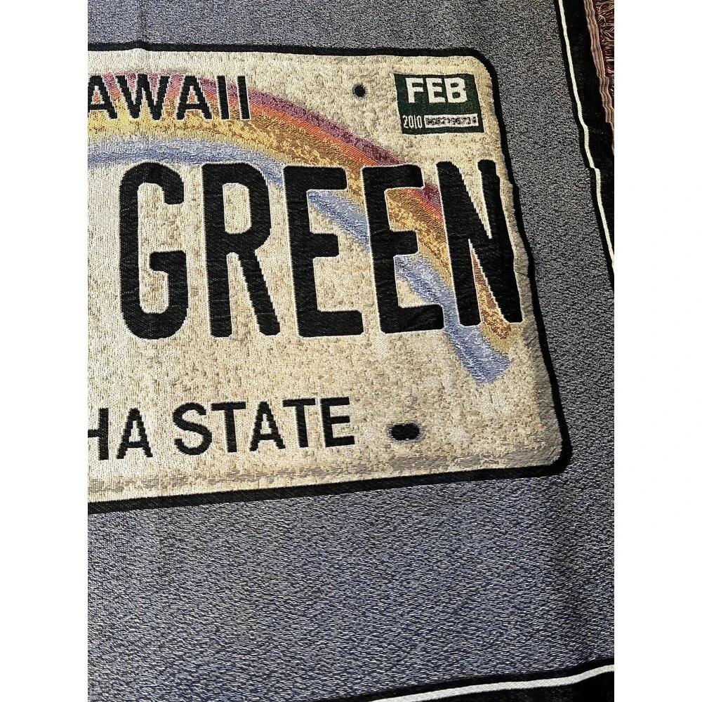 Hawaii State License Plate Tapestry Throw Blanket Fringe The Green State Travel