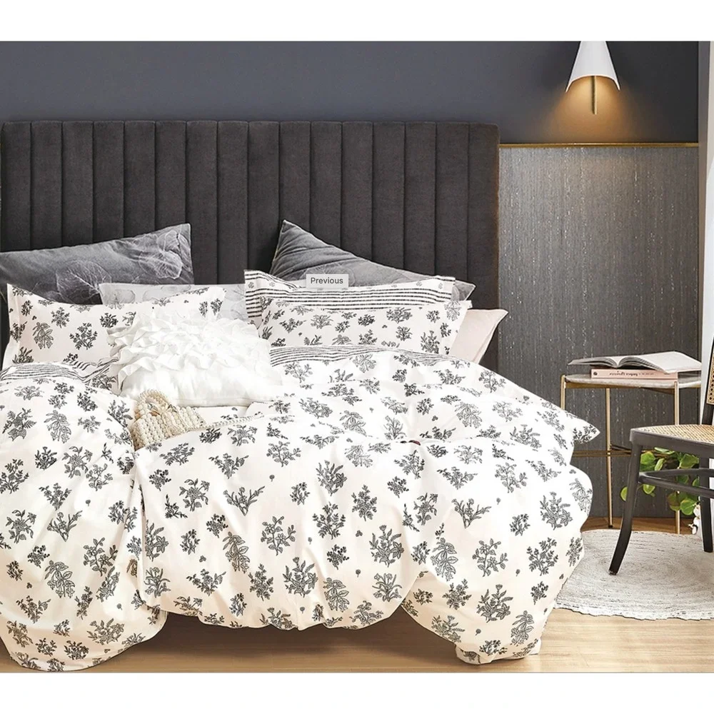 Parsley Black White Floral‎ Cotton Reversible Comforter Set King French Country