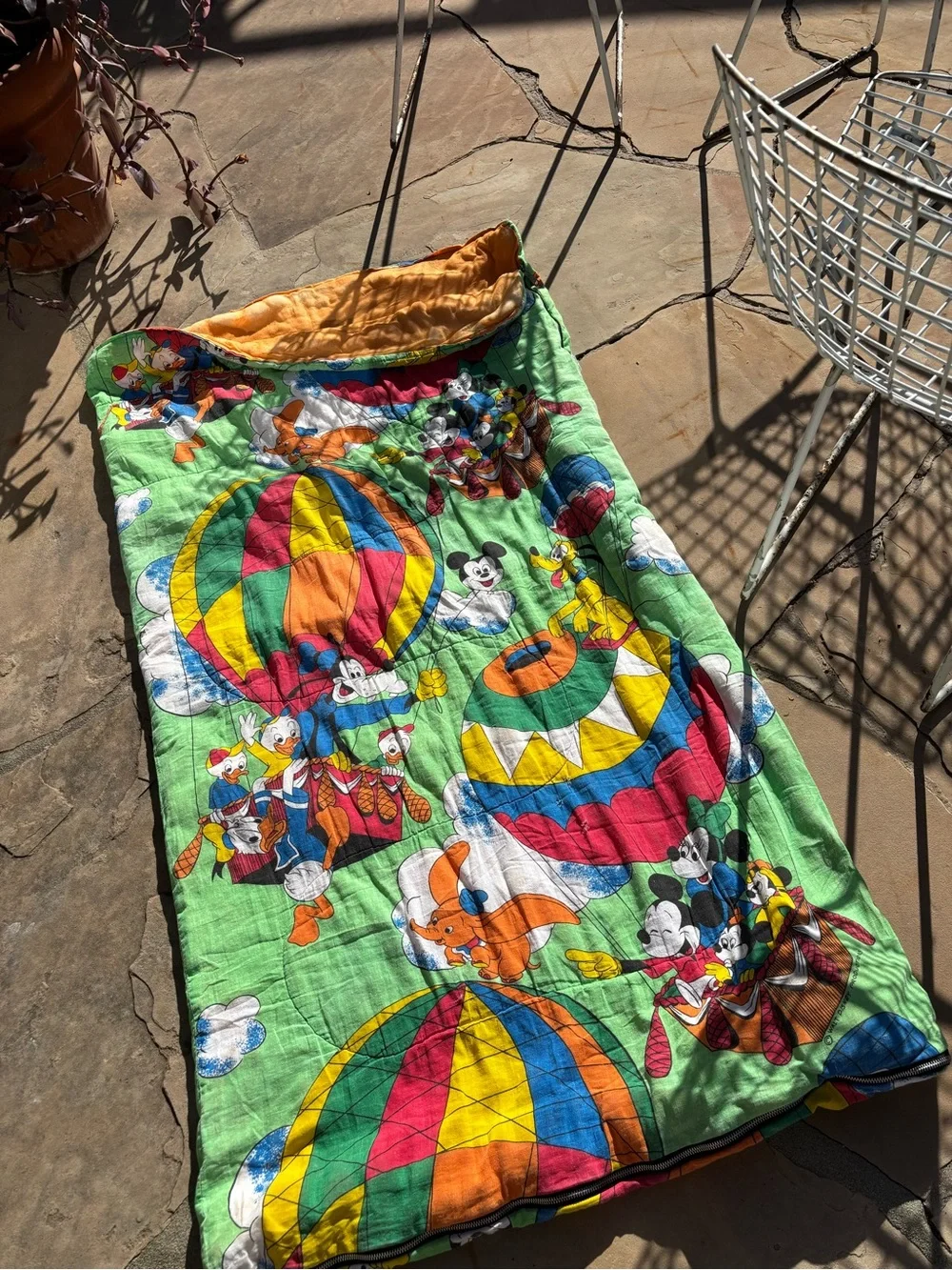 Vintage Disney Mickey & Friends Sleeping Bag  70s Mickey blanket READ