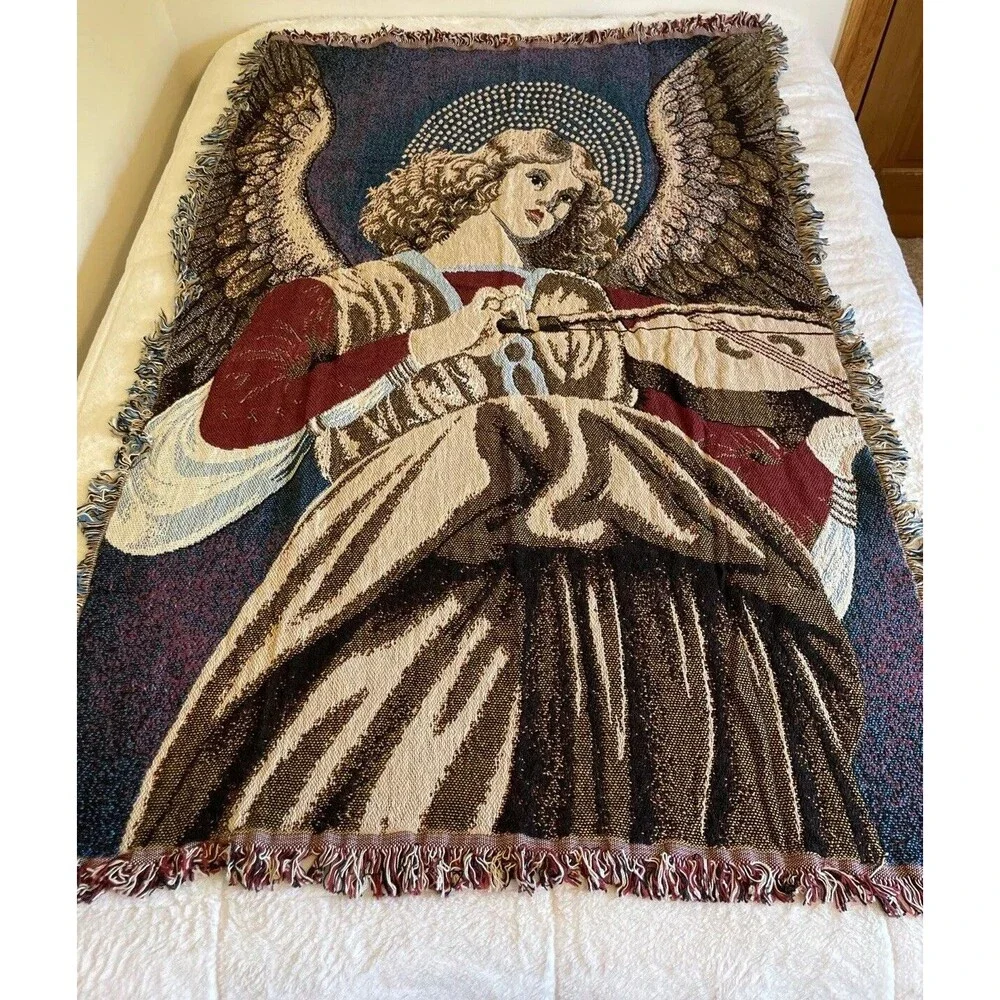 NEW Chatham Throw Angel Playing Violin Woven Cotton Blanket Tapestry 67