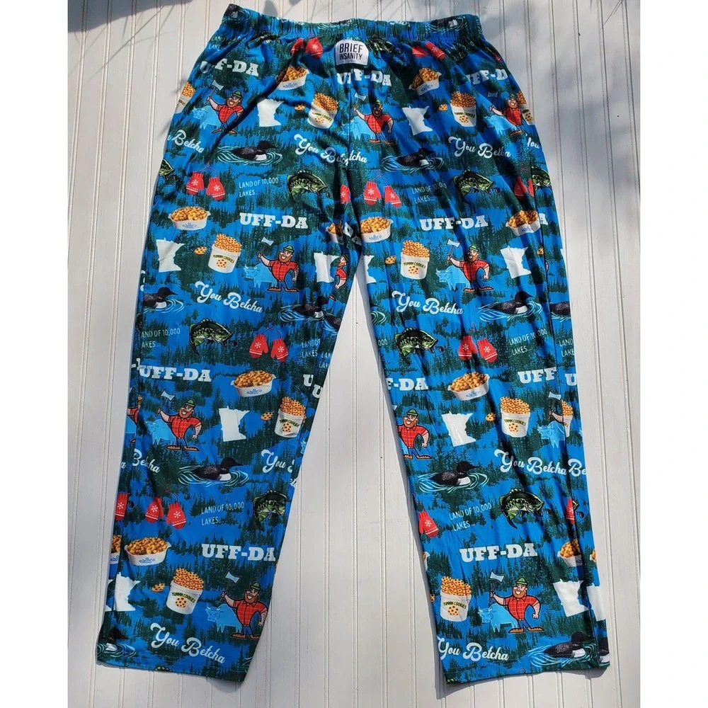 Brief Insanity Minnesota Uff-Da Pajama Pants Mens XL Blue Paul Bunyan‎ Lounge XL